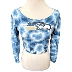 NFL Seattle Seahawks Tie Dye Cropped Sweatshirt Blue White Size 10